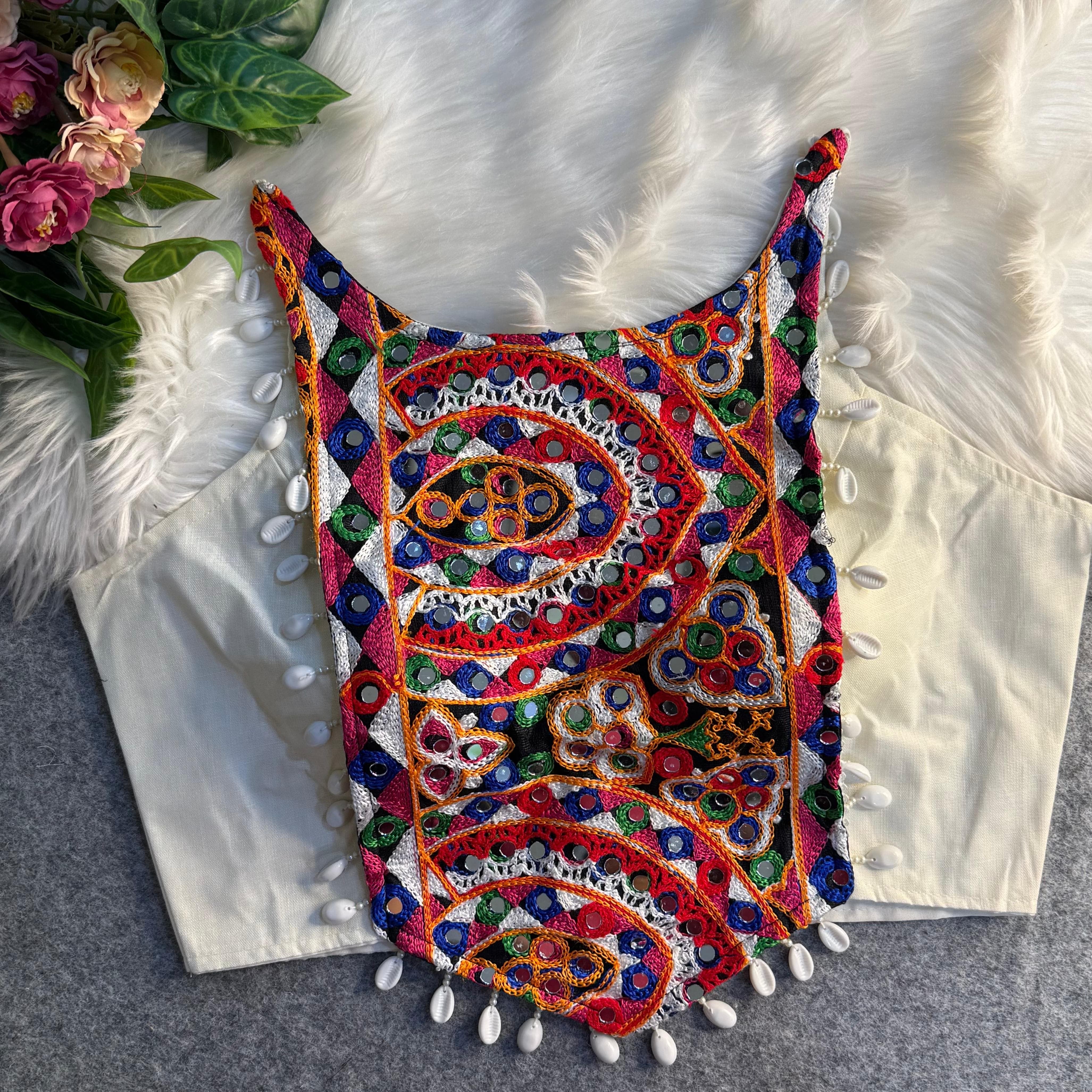 Front Patch Halter Embroidery - Neck Blouse