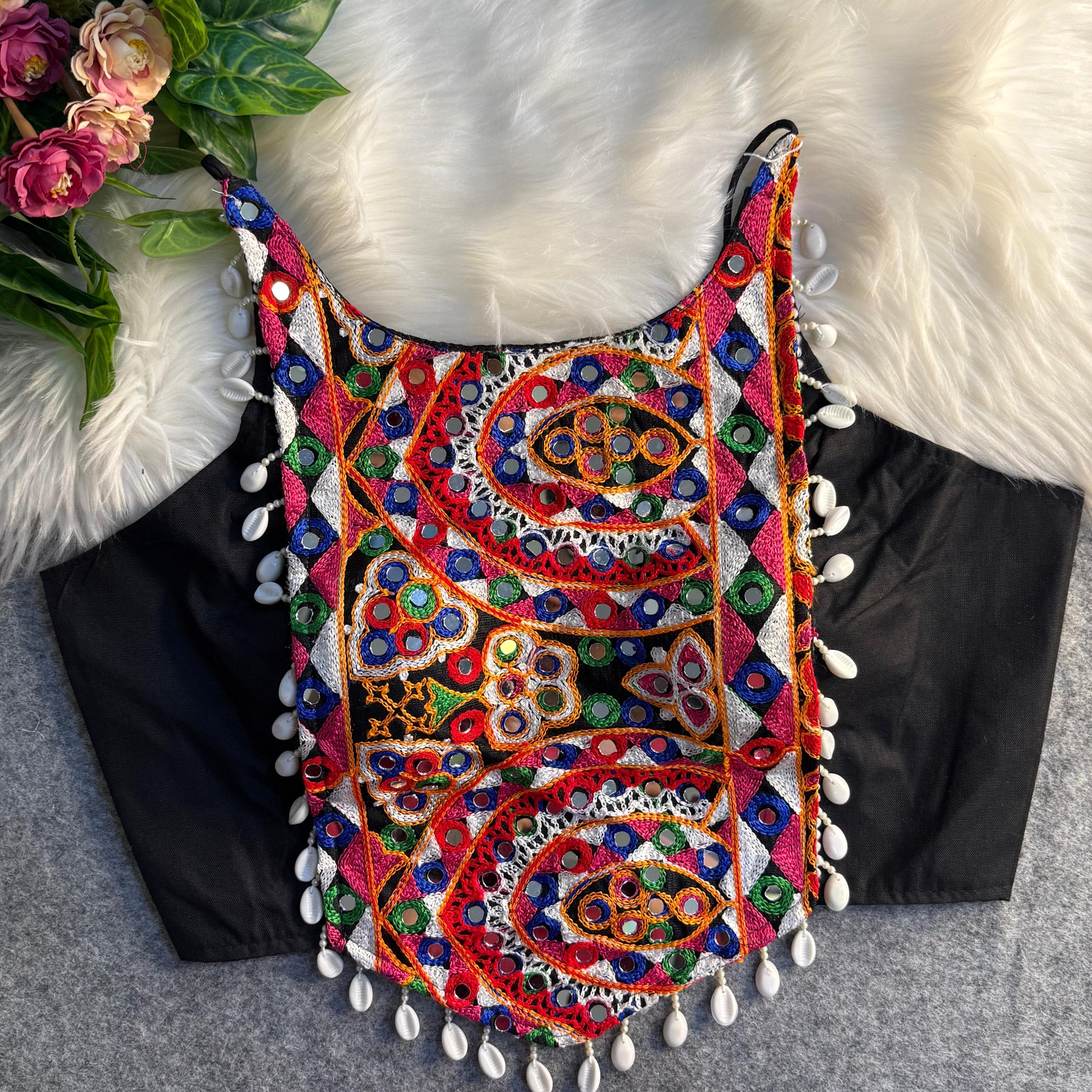 Front Patch Halter Embroidery - Neck Blouse