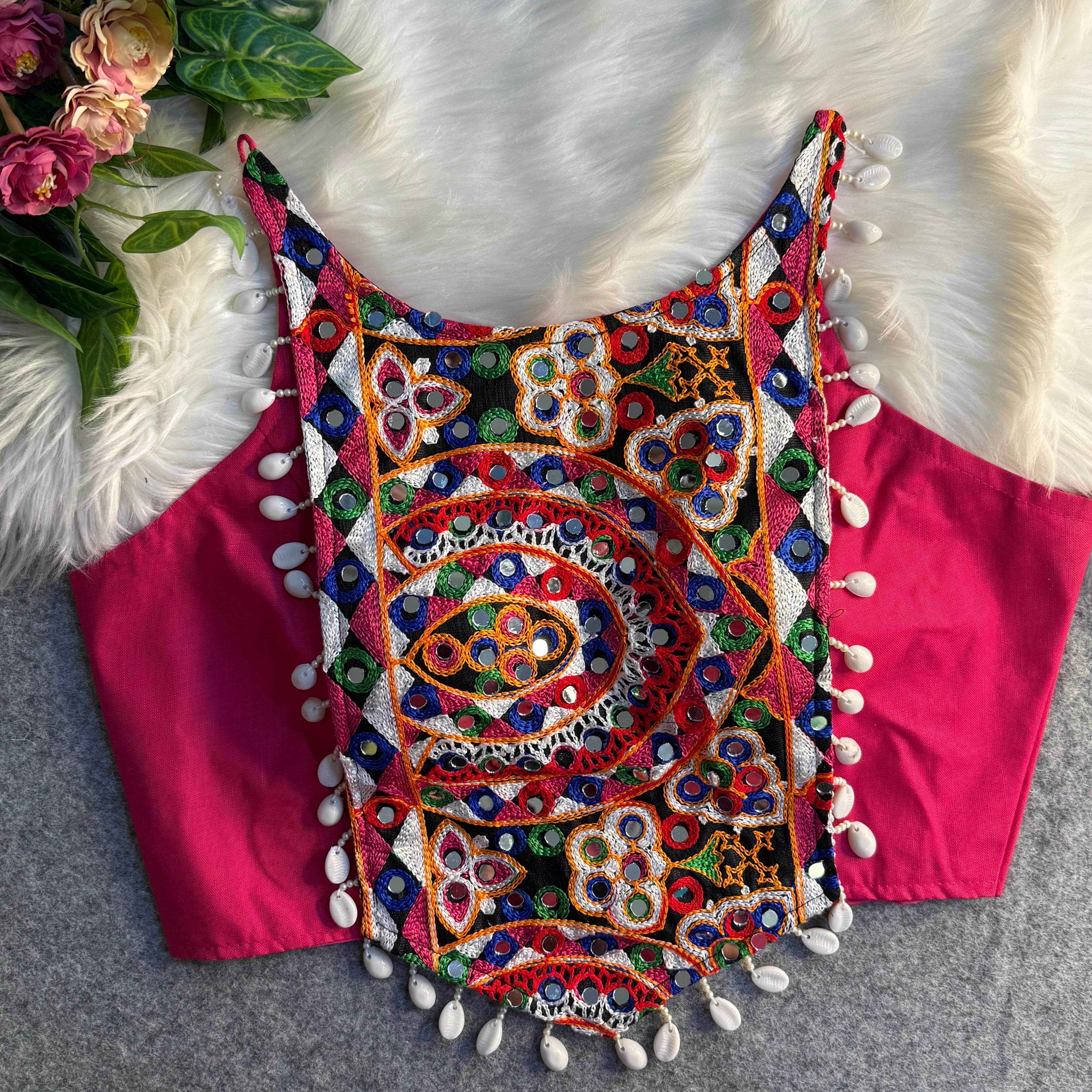Front Patch Halter Embroidery - Neck Blouse