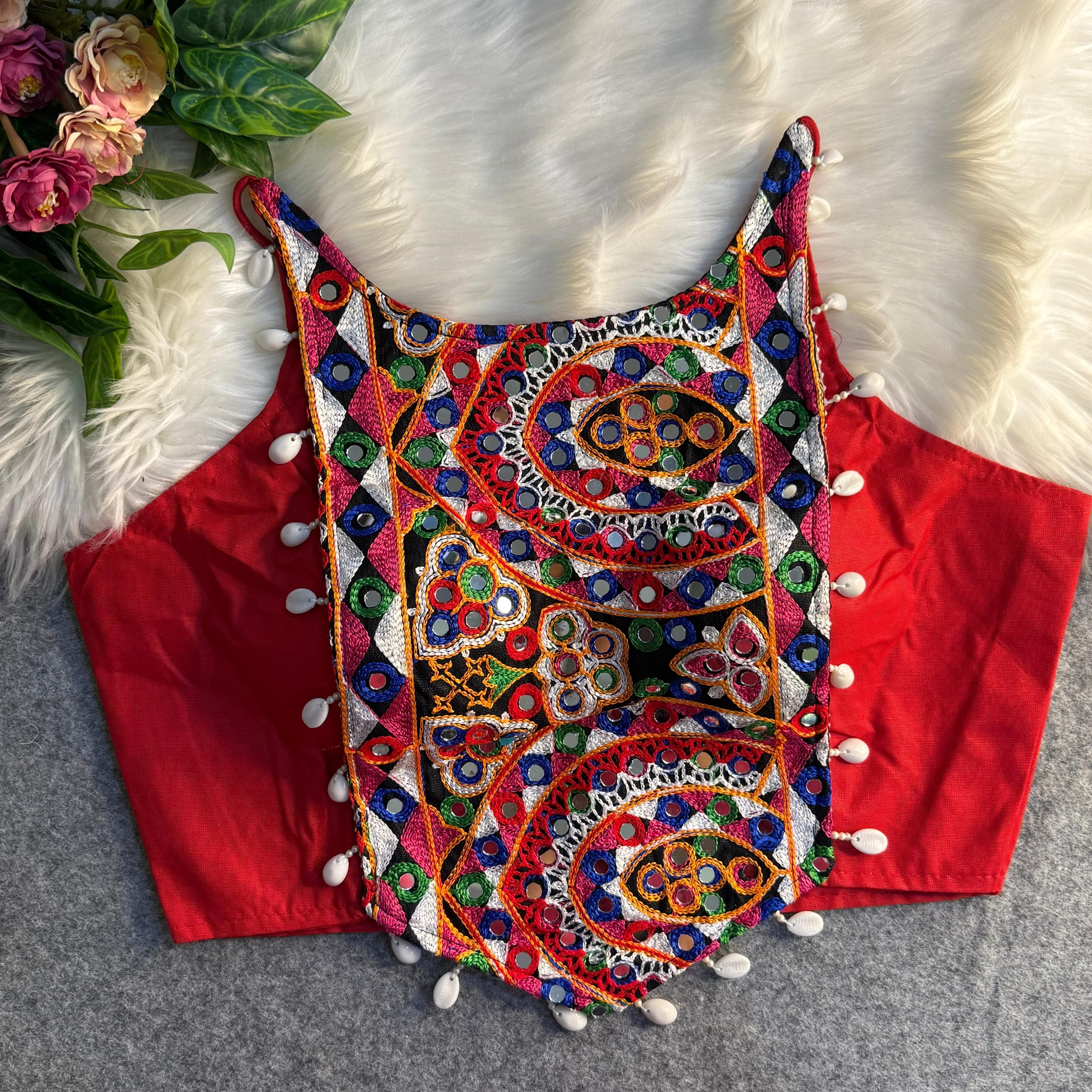 Front Patch Halter Embroidery - Neck Blouse