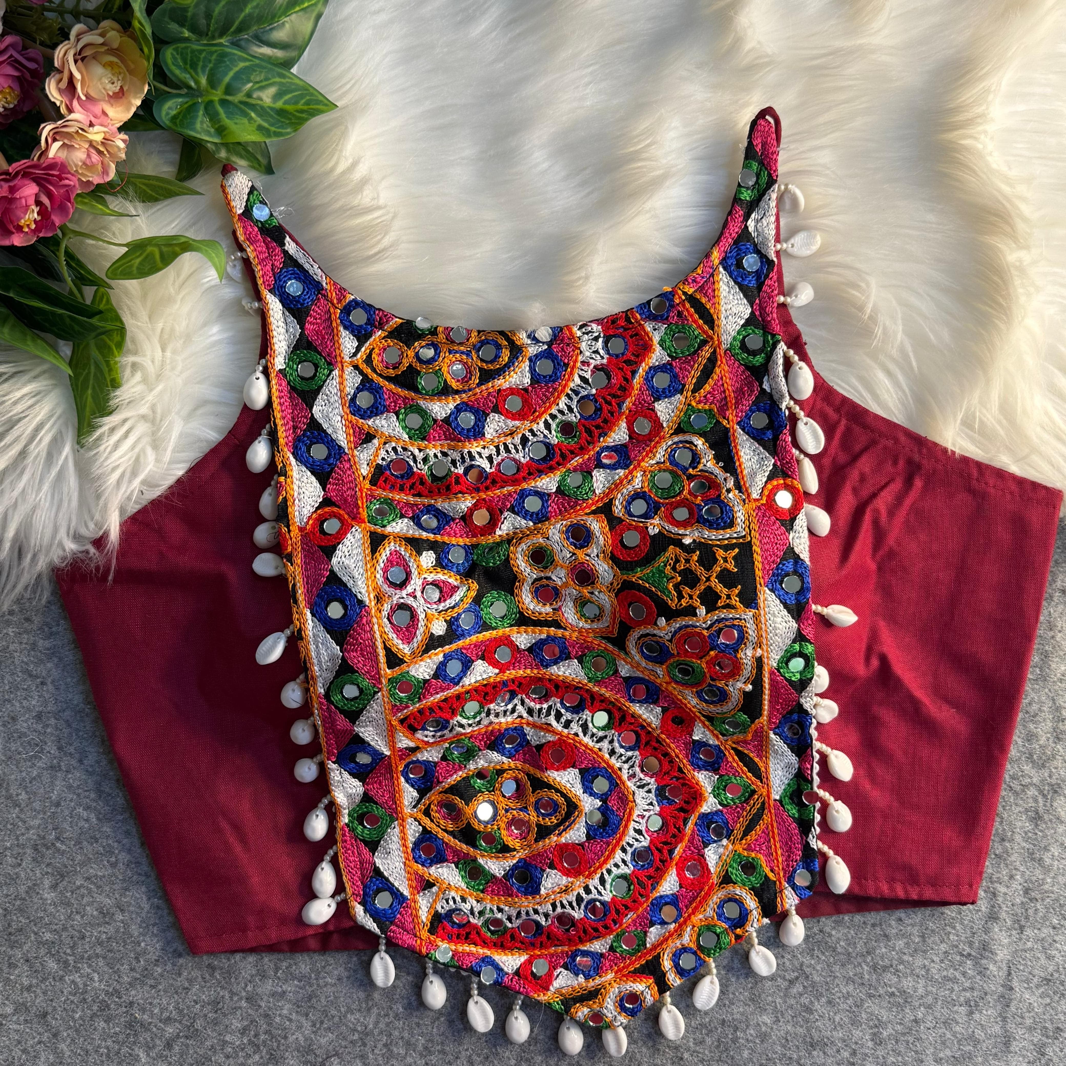 Front Patch Halter Embroidery - Neck Blouse