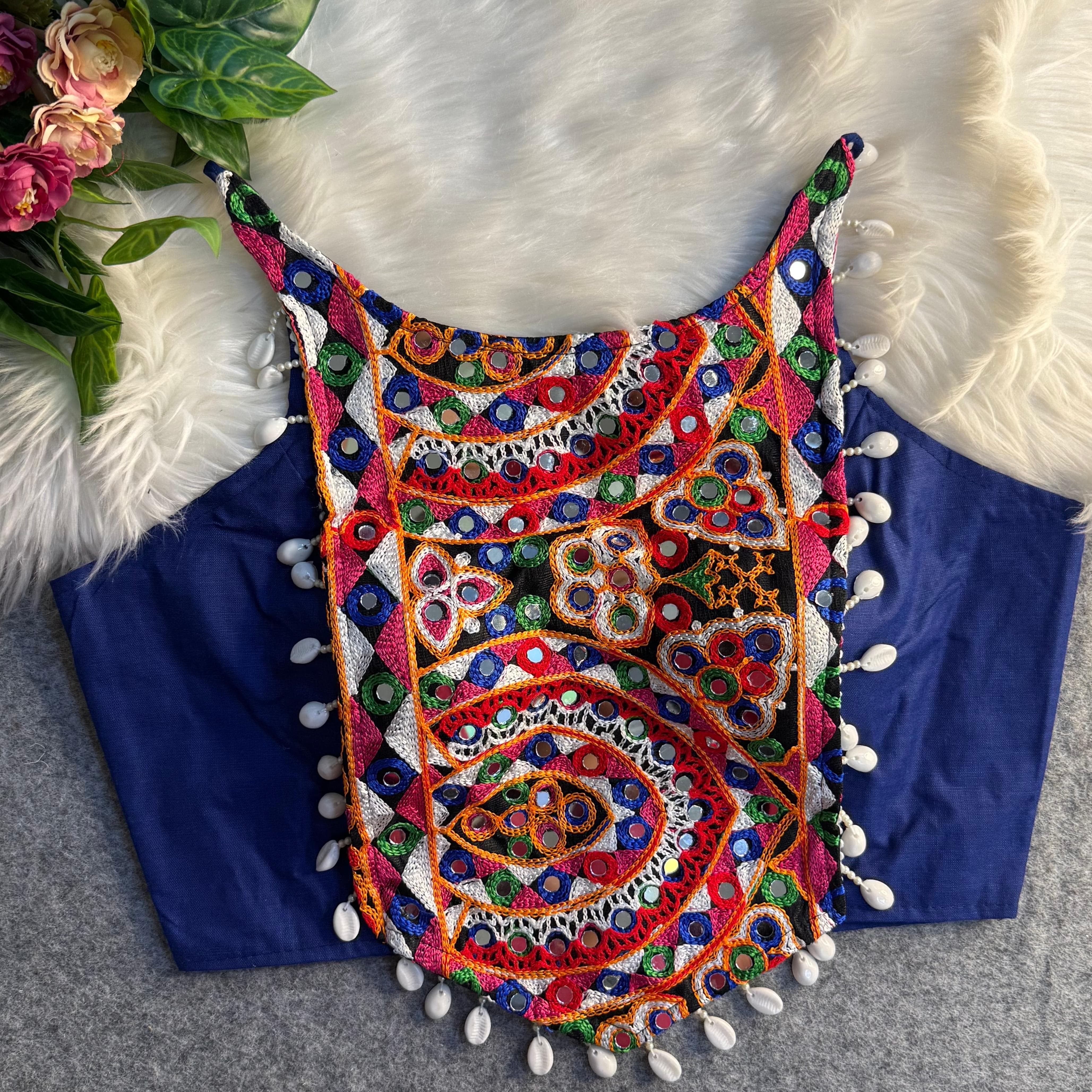 Front Patch Halter Embroidery - Neck Blouse