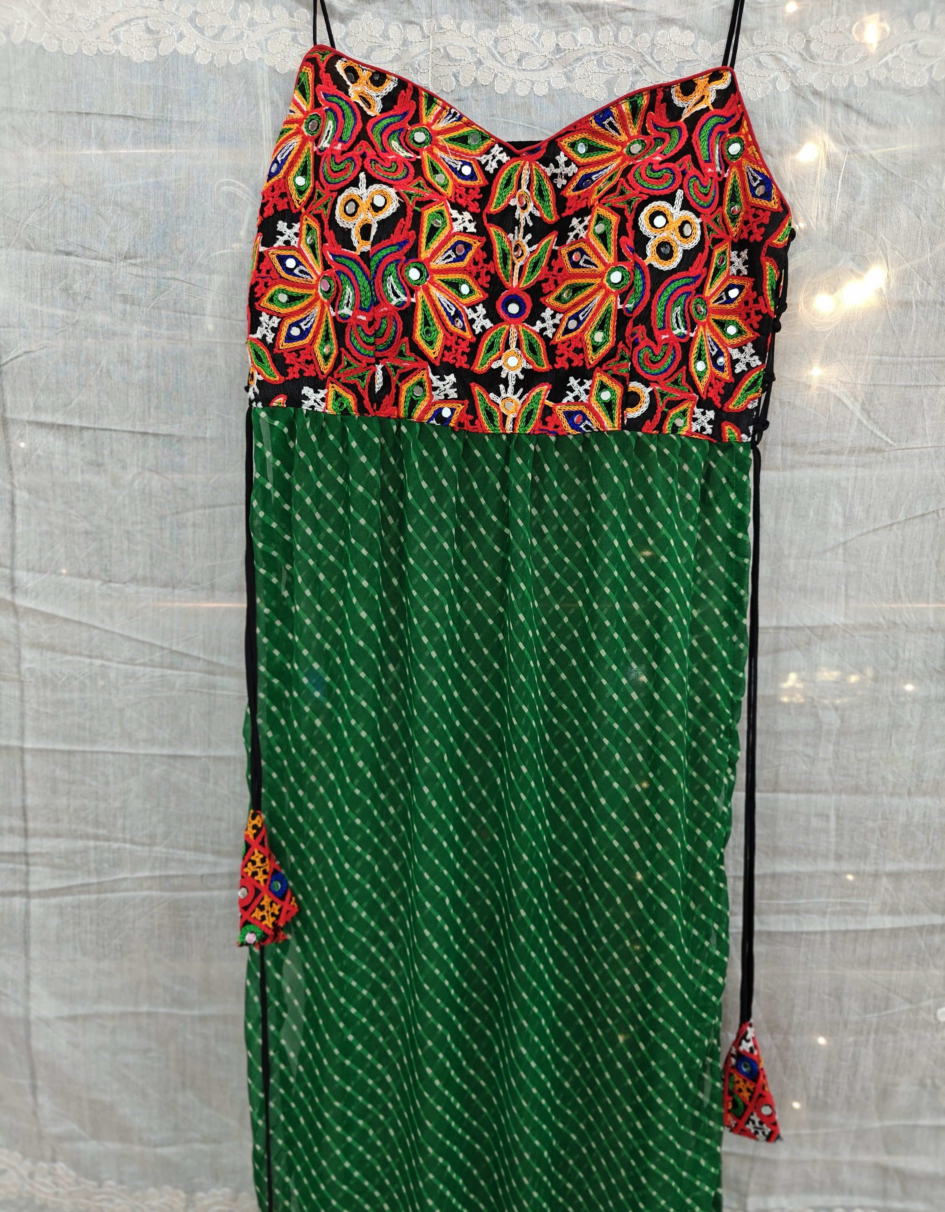 Spaghetti Kutchi Work Laheriya Kurti