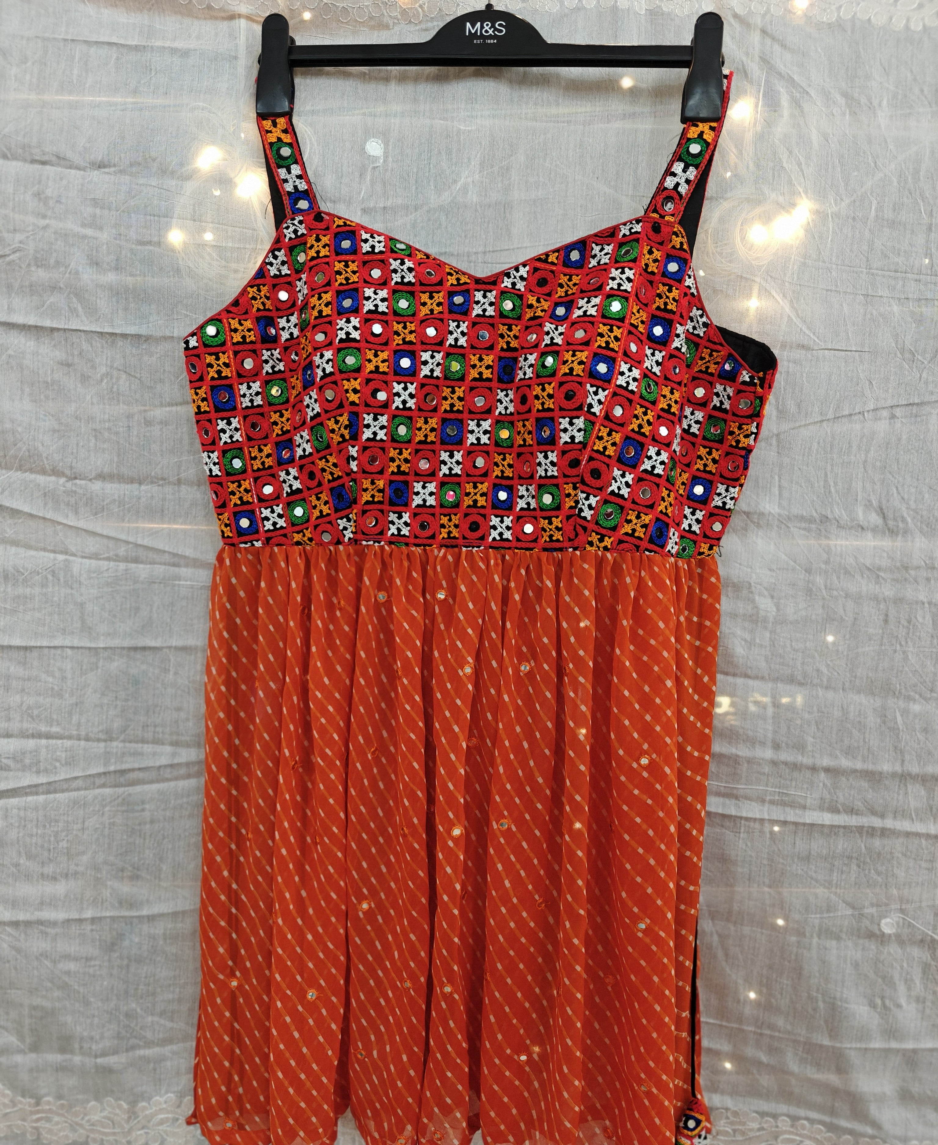 Spaghetti Kutchi Work Laheriya Short Kurti