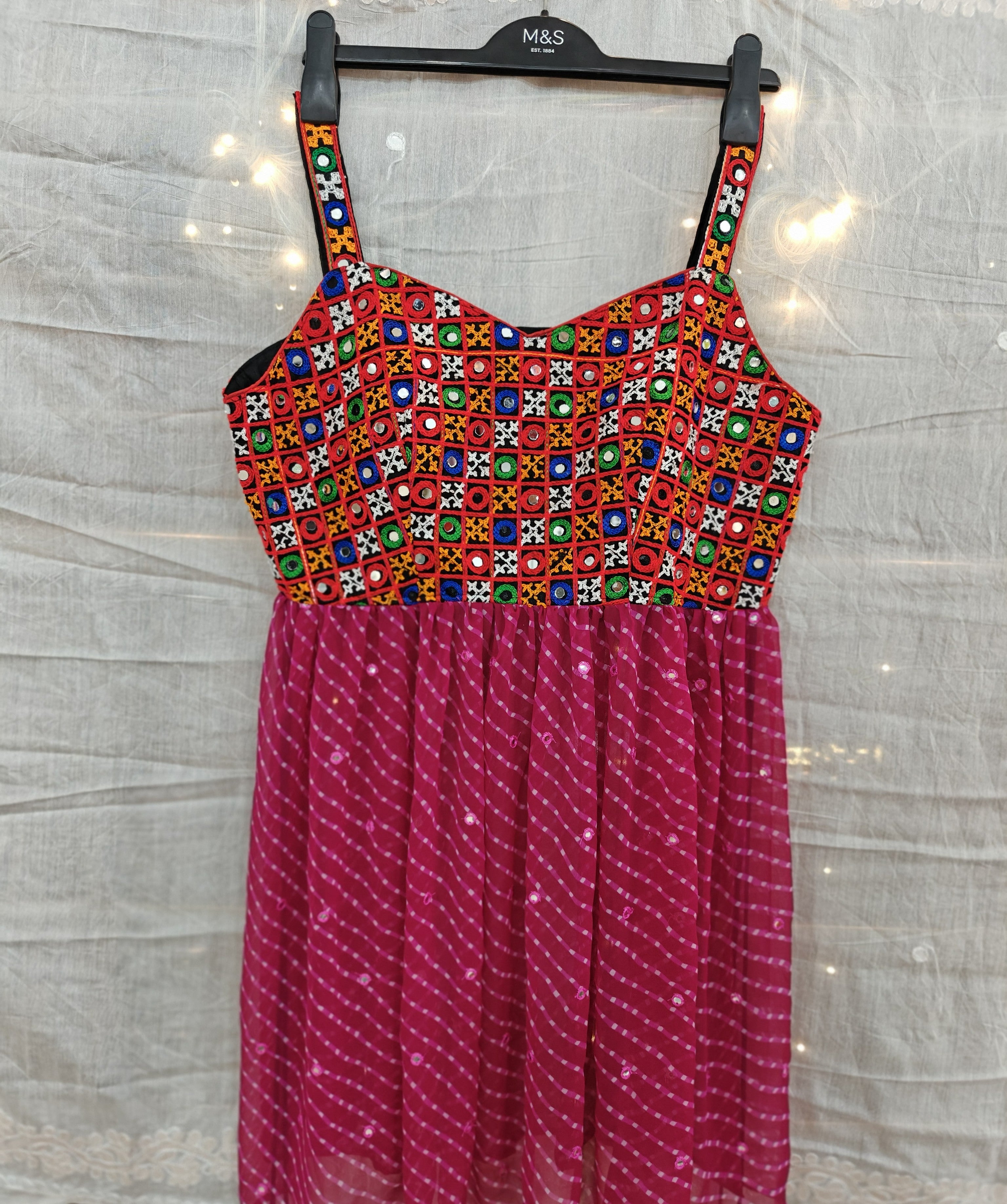 Spaghetti Kutchi Work Laheriya Short Kurti