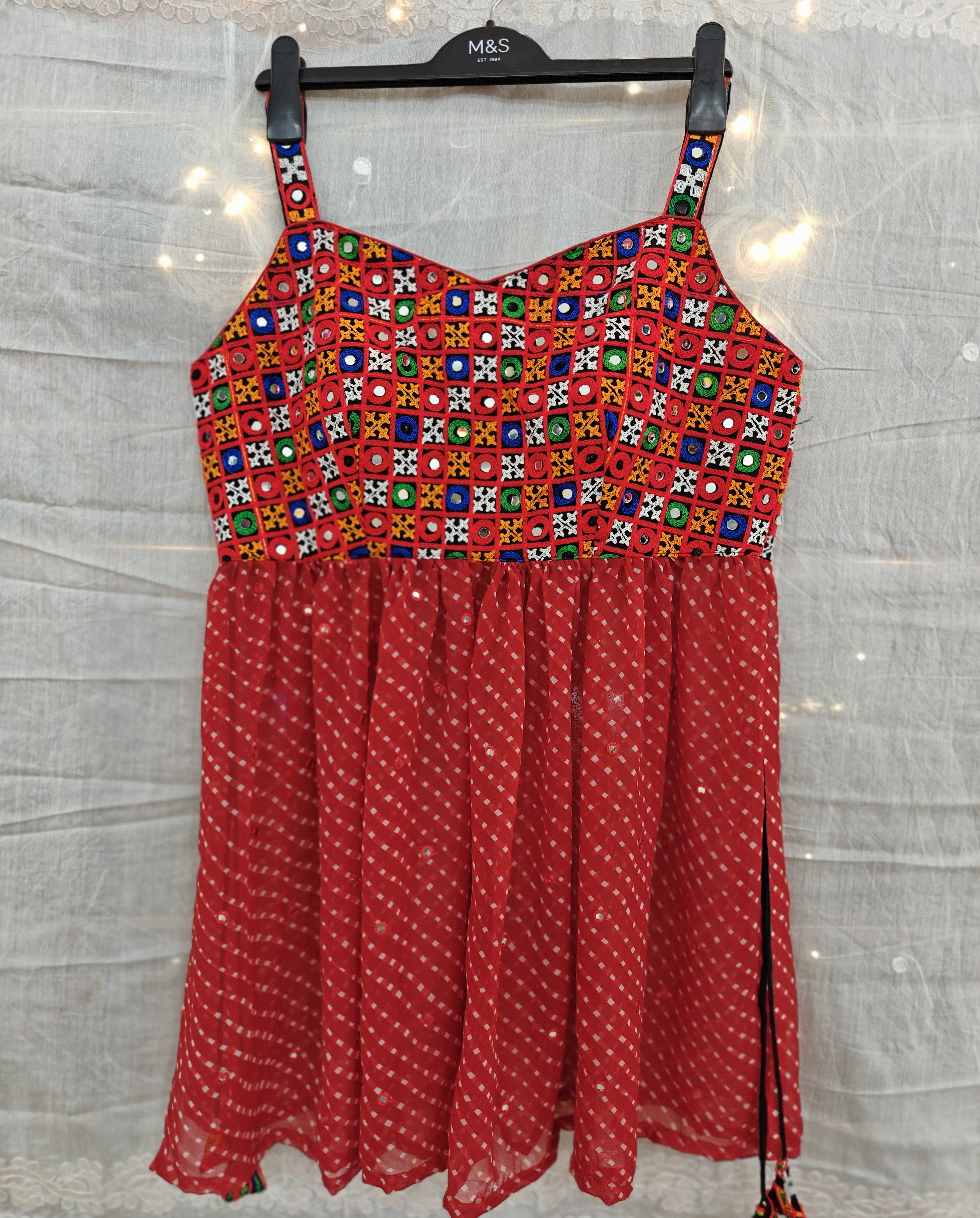 Spaghetti Kutchi Work Laheriya Short Kurti